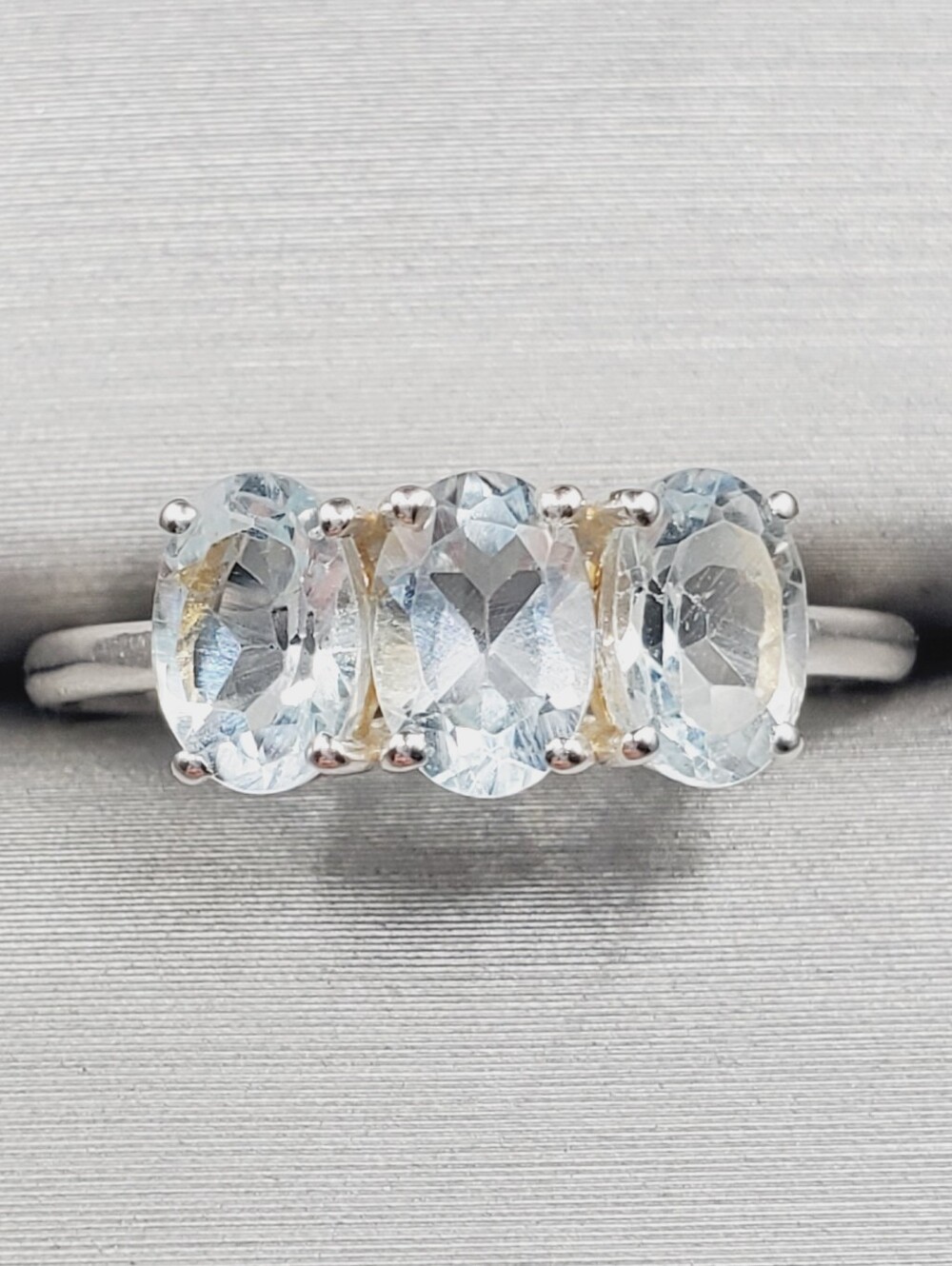 Triple Genuine Oval Blue Topaz Ring - 925 Sterling Silver